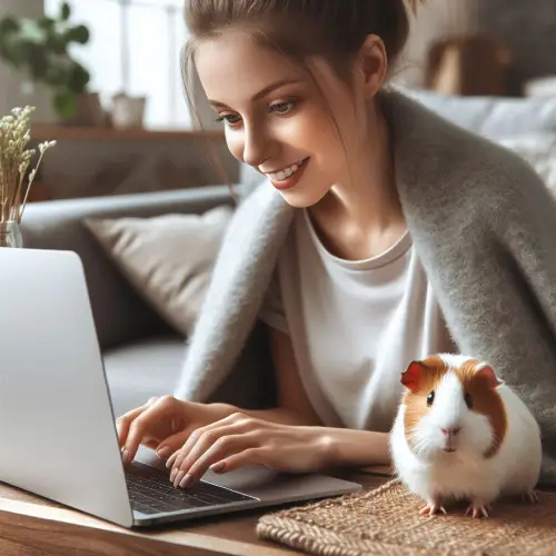 Femme avec son cochon d'Inde qui recherche un NAC-sitter sur un site de NAC-sitting