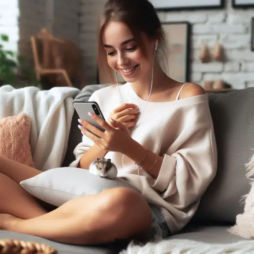 Femme avec son hamster qui recherche un NAC-sitter sur un site de NAC-sitting