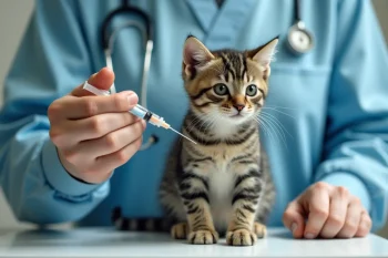 Un chaton est chez le vétérinaire pour se faire vacciner