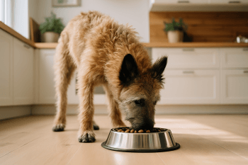 Chien : Photos prix d'un Berger Belge Laekenois qui mange des croquettes