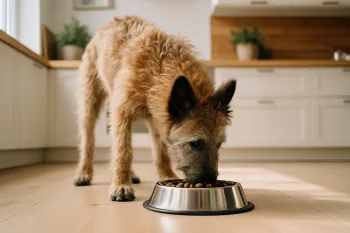 Chien : Photos prix d'un Berger Belge Laekenois qui mange des croquettes