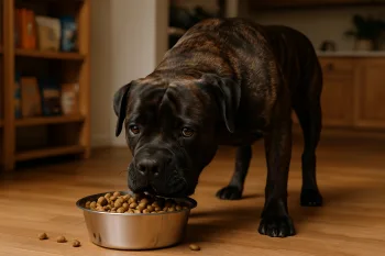 Chien : Photos prix d'un Cane Corso Italiano qui mange des croquettes