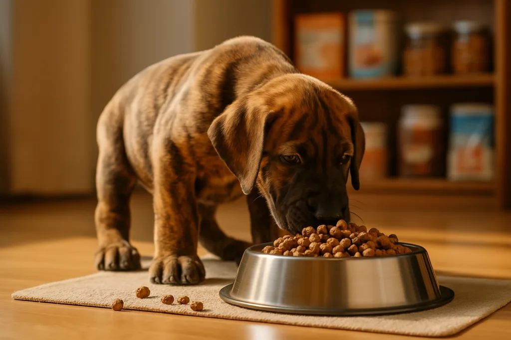 Chien : Photos prix d'un Dogue Allemand qui mange des croquettes