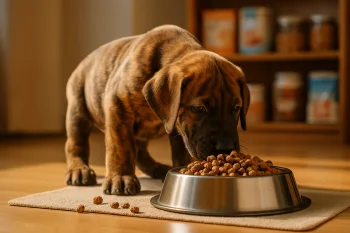 Chien : Photos prix d'un Dogue Allemand qui mange des croquettes