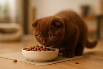 Chat : Photos prix d'un Scottish Fold qui mange des croquettes