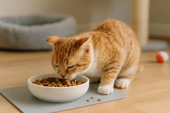Chat : Photos prix d'un American Wirehair qui mange des croquettes