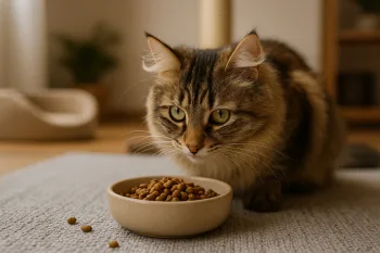 Chat : Photos prix d'un Angora Turc qui mange des croquettes