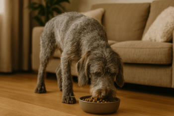 Chien : Photos prix d'un Barbu Tchèque qui mange des croquettes