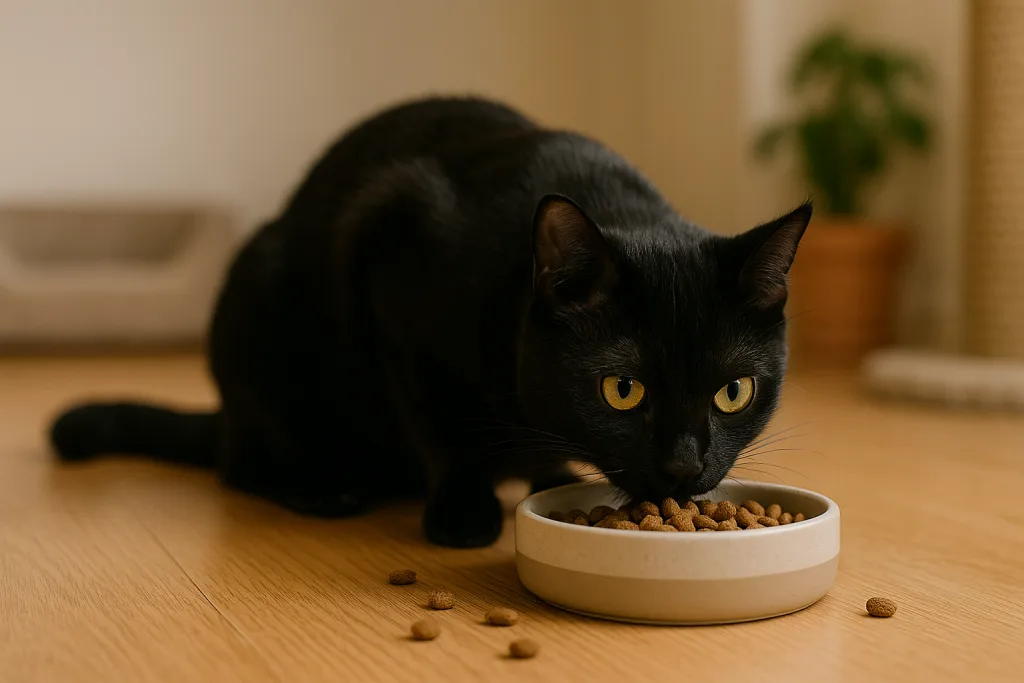 Chat : Photos prix d'un Bombay qui mange des croquettes
