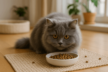 Chat : Photos prix d'un British Longhair qui mange des croquettes