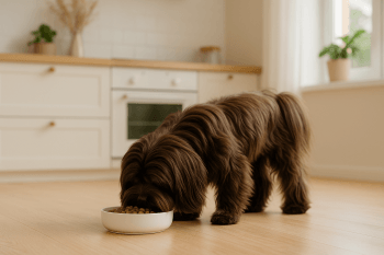 Chien : Photos prix d'un Lhassa Apso qui mange des croquettes