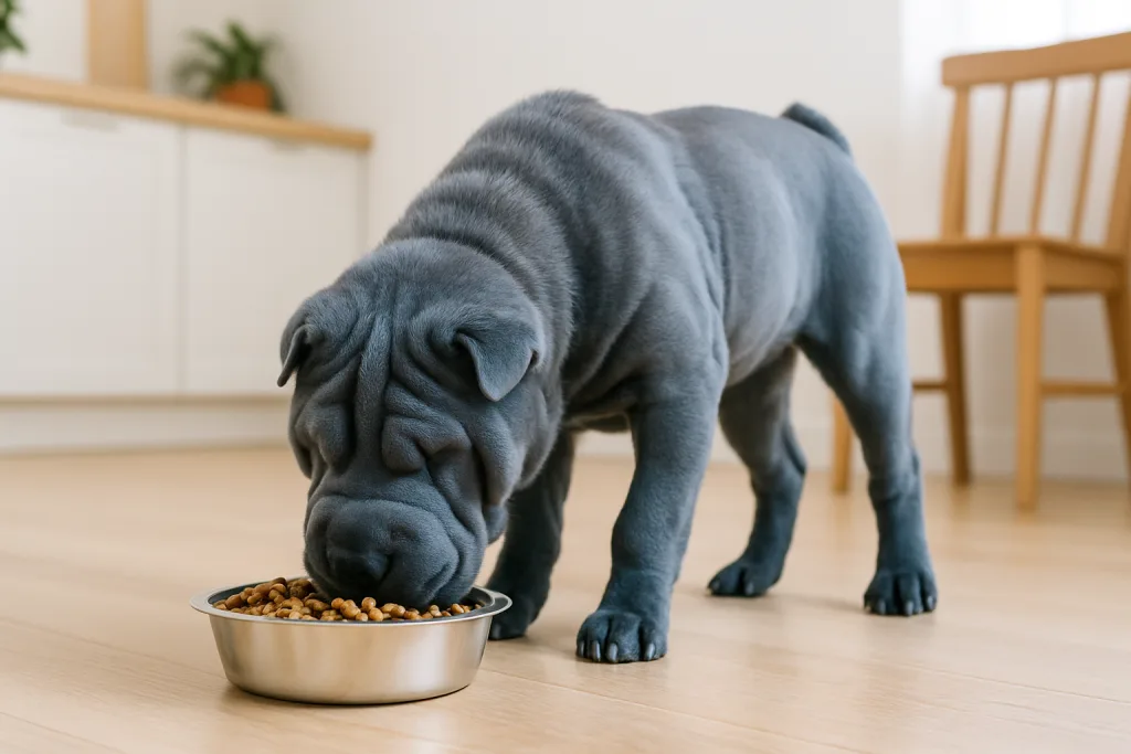 Chien : Photos prix d'un Shar-Pei qui mange des croquettes