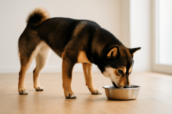 Chien : Photos prix d'un Shiba Inu qui mange des croquettes
