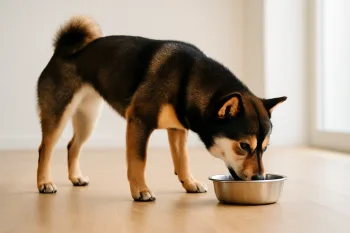 Chien : Photos prix d'un Shiba Inu qui mange des croquettes