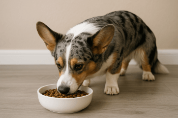 Chien : Photos prix d'un Welsh Corgi Cardigan qui mange des croquettes