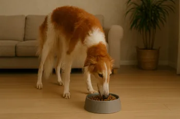 Chien : Photos prix d'un Barzoï qui mange des croquettes