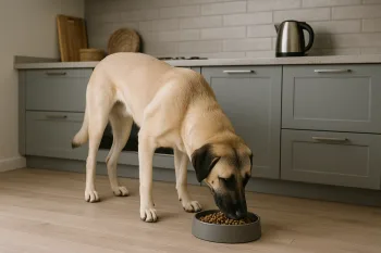Chien : Photos prix d'un Berger d'Anatolie qui mange des croquettes