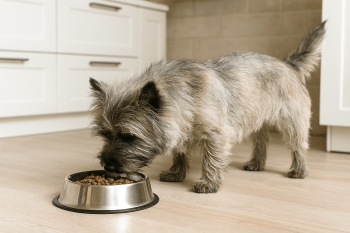 Chien : Photos prix d'un Cairn Terrier qui mange des croquettes