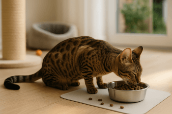 Chat : Photos prix d'un Californian Spangled qui mange des croquettes