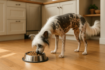 Chien : Photos prix d'un Chien Chinois à Crête qui mange des croquettes