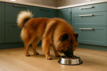 Chien : Photos prix d'un Eurasier qui mange des croquettes