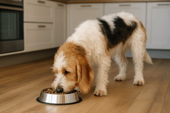 Chien : Photos prix d'un Grand Basset Griffon Vendéen qui mange des croquettes