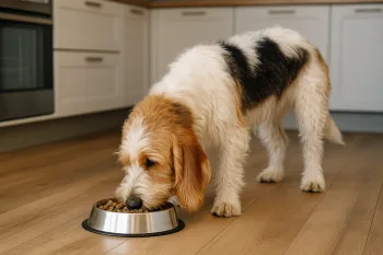 Chien : Photos prix d'un Grand Basset Griffon Vendéen qui mange des croquettes