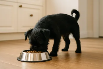 Chien : Photos prix d'un Griffon Belge qui mange des croquettes