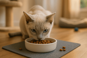 Chat : Photos prix d'un Tonkinois qui mange des croquettes