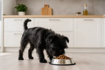 Chien : Photos prix d'un Affenpinscher qui mange des croquettes