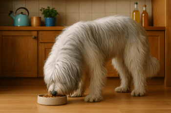 Chien : Photos prix d'un Berger de Russie Méridionale qui mange des croquettes