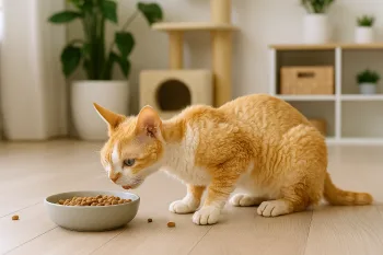 Chat : Photos prix d'un Devon Rex qui mange des croquettes