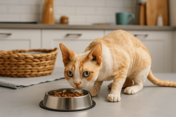 Chat : Photos prix d'un German Rex qui mange des croquettes