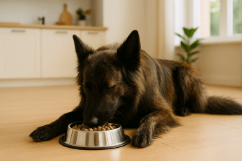Chien : Photos prix d'un Berger Hollandais qui mange des croquettes
