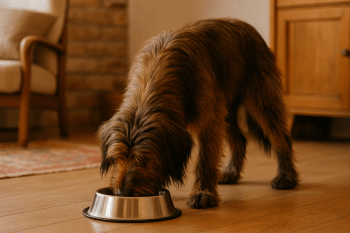 Chien : Photos prix d'un Berger Portugais qui mange des croquettes