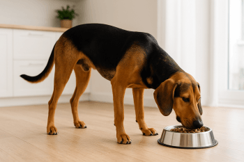 Chien : Photos prix d'un Brachet Polonais qui mange des croquettes