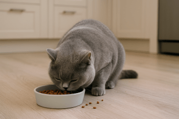 Chat : Photos prix d'un British Shorthair qui mange des croquettes