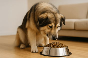 Chien : Photos prix d'un Chien de Berger Roumain des Carpathes qui mange des croquettes