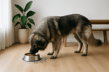 Chien : Photos prix d'un Chien de Berger Yougoslave de Charplanina qui mange des croquettes