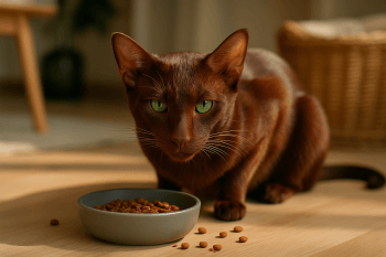 Chat : Photos prix d'un Havana Brown qui mange des croquettes