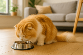Chat : Photos prix d'un Highland Fold qui mange des croquettes