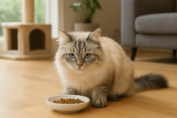 Chat : Photos prix d'un Himalayen qui mange des croquettes