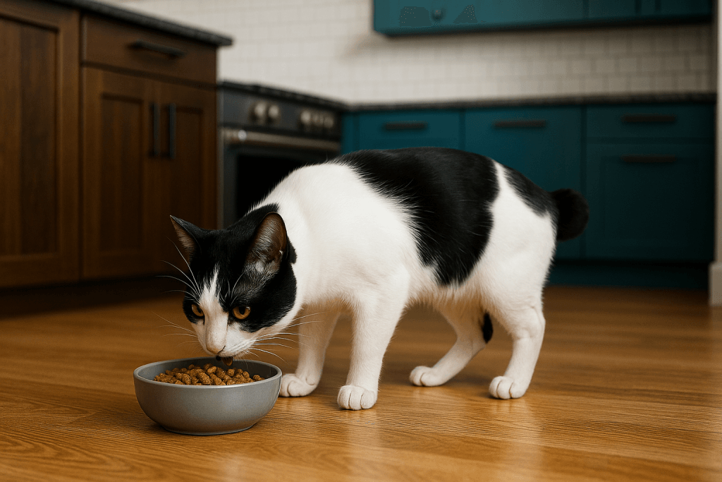Chat : Photos prix d'un Japanese Bobtail qui mange des croquettes