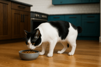 Chat : Photos prix d'un Japanese Bobtail qui mange des croquettes