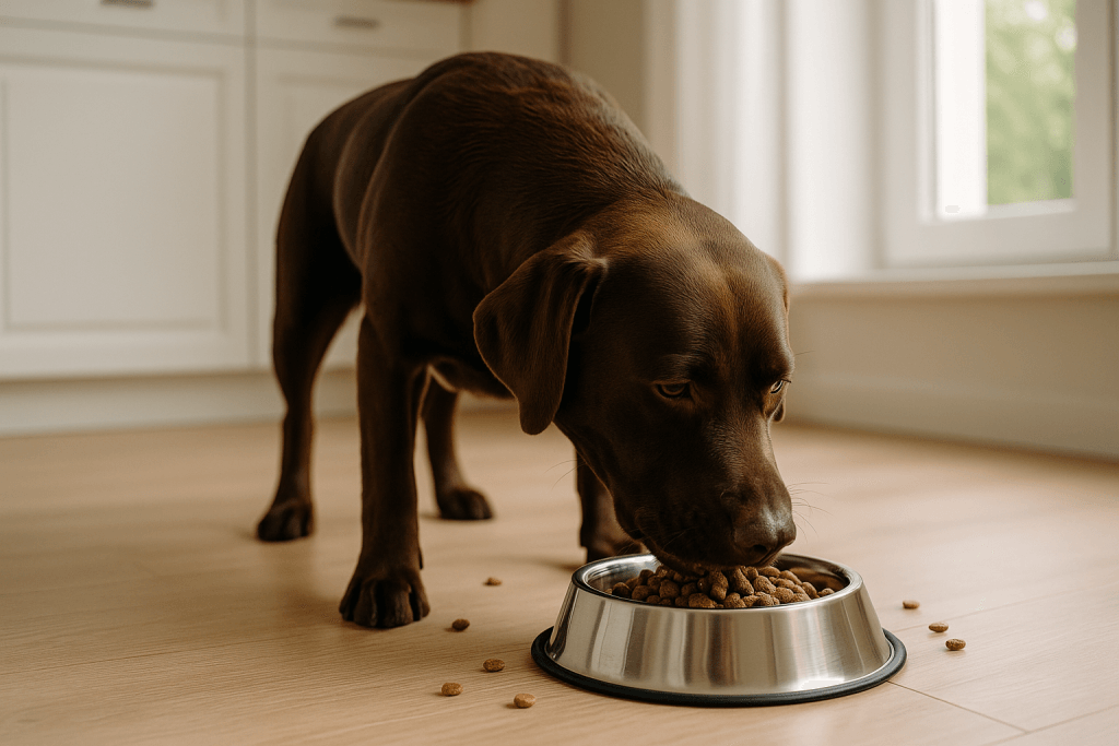 Chien : Photos prix d'un Labrador Retriever qui mange des croquettes