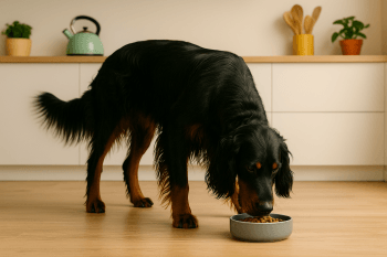 Chien : Photos prix d'un Setter Gordon qui mange des croquettes