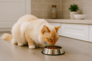 Chat : Photos prix d'un Sacré de Birmanie qui mange des croquettes