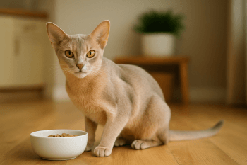 Chat : Photos prix d'un Abyssin qui mange des croquettes