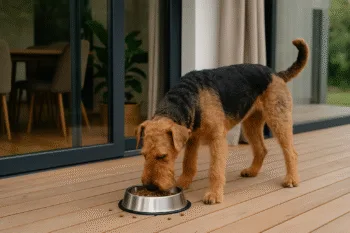 Chien : Photos prix d'un Airedale Terrier qui mange des croquettes