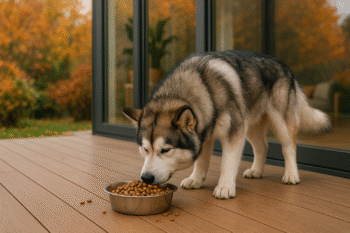 Chien : Photos prix d'un Alaskan Malamute qui mange des croquettes